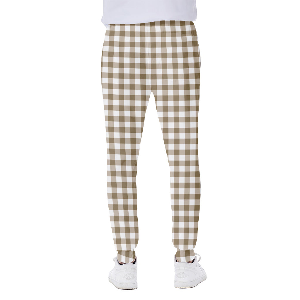 Tan And White Gingham Pattern Print Scuba Joggers