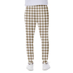 Tan And White Gingham Pattern Print Scuba Joggers