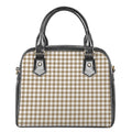 Tan And White Gingham Pattern Print Shoulder Handbag