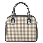 Tan And White Gingham Pattern Print Shoulder Handbag