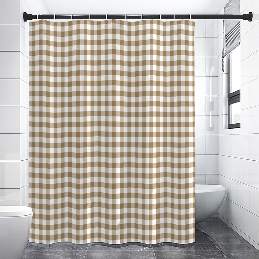 Tan And White Gingham Pattern Print Shower Curtain