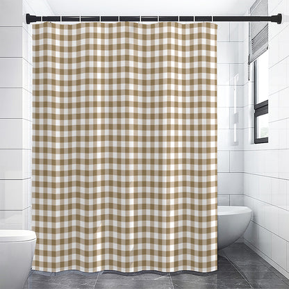 Tan And White Gingham Pattern Print Shower Curtain