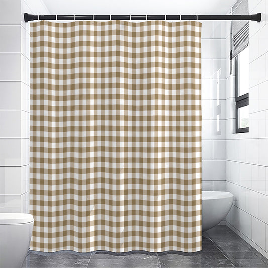 Tan And White Gingham Pattern Print Shower Curtain