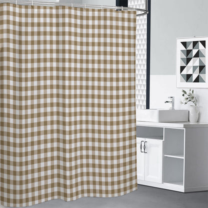 Tan And White Gingham Pattern Print Shower Curtain