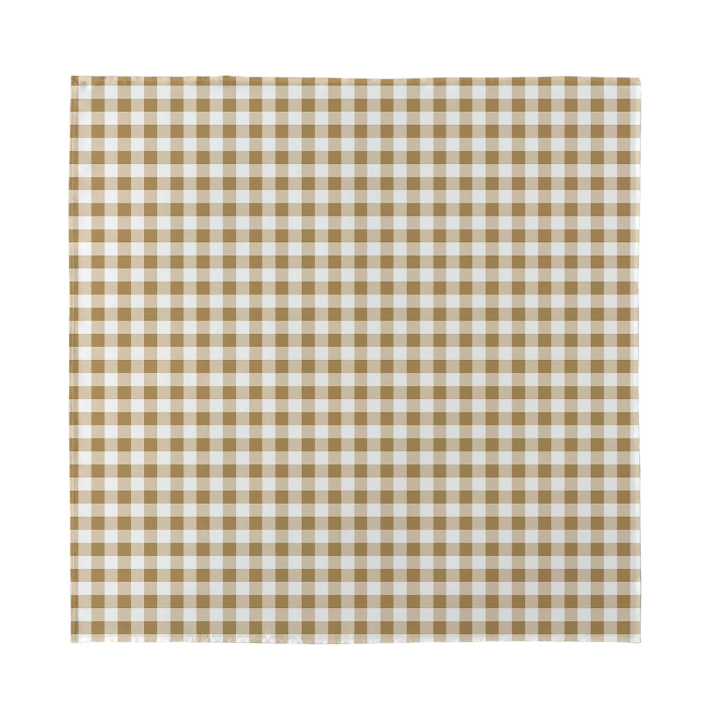 Tan And White Gingham Pattern Print Silk Bandana