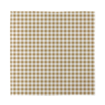 Tan And White Gingham Pattern Print Silk Bandana