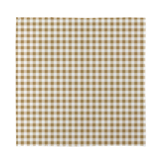 Tan And White Gingham Pattern Print Silk Bandana