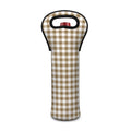Tan And White Gingham Pattern Print Single Neoprene Wine Tote