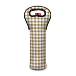 Tan And White Gingham Pattern Print Single Neoprene Wine Tote