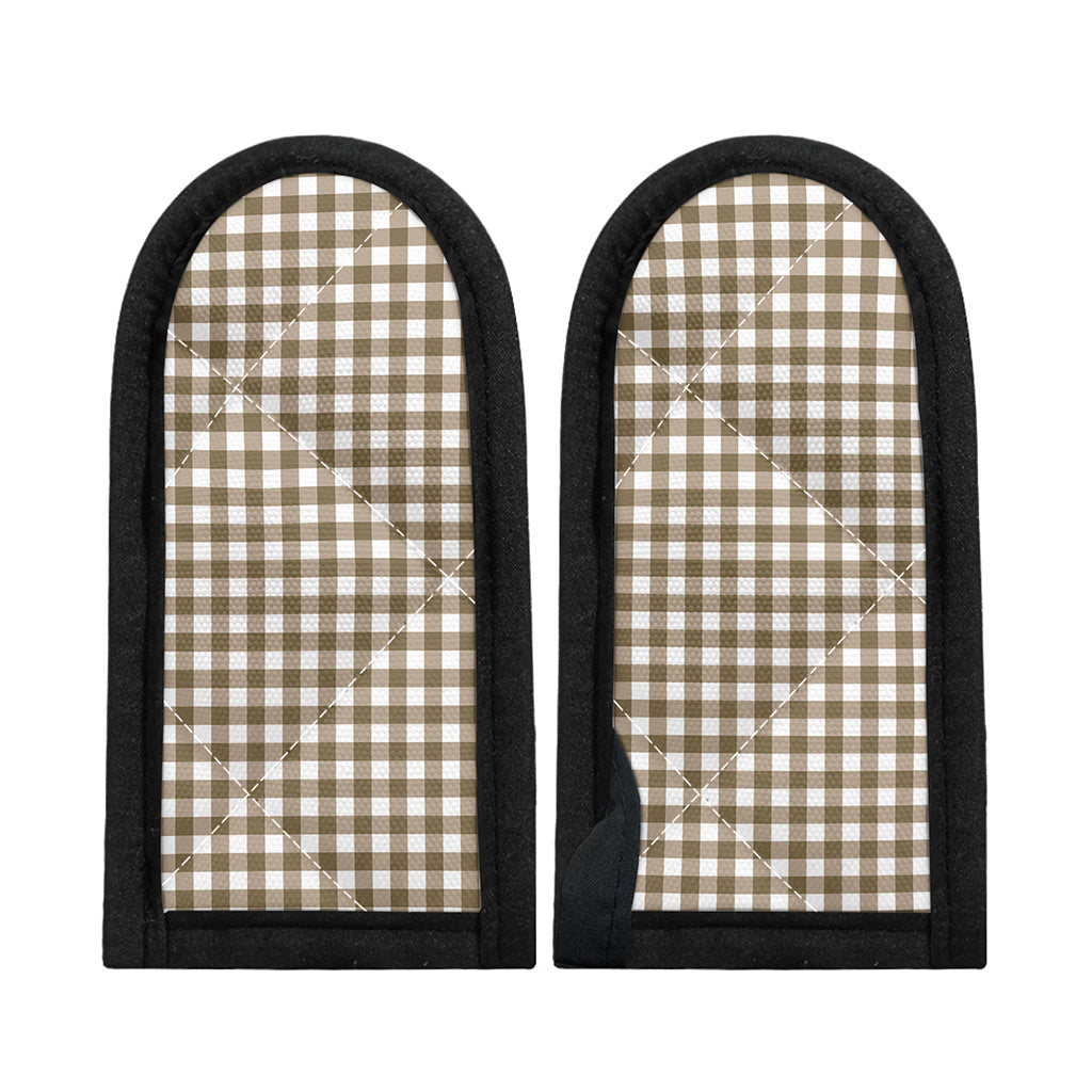 Tan And White Gingham Pattern Print Skillet Handle Cover