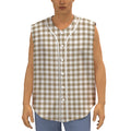 Tan And White Gingham Pattern Print Sleeveless Baseball Jersey