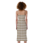 Tan And White Gingham Pattern Print Slim Fit Midi Cami Dress