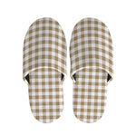 Tan And White Gingham Pattern Print Slippers