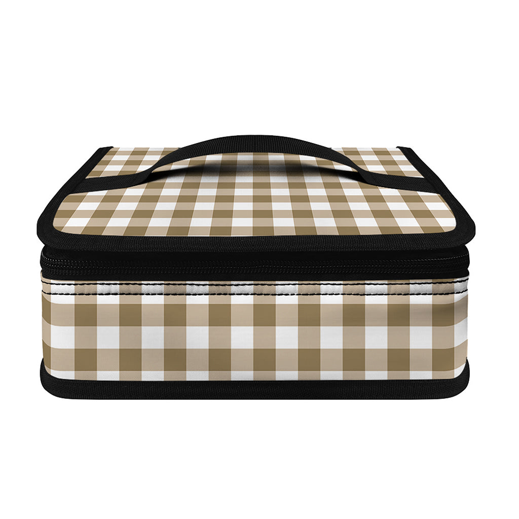 Tan And White Gingham Pattern Print Small Lunch Bag