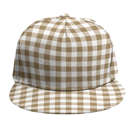 Tan And White Gingham Pattern Print Snapback Cap