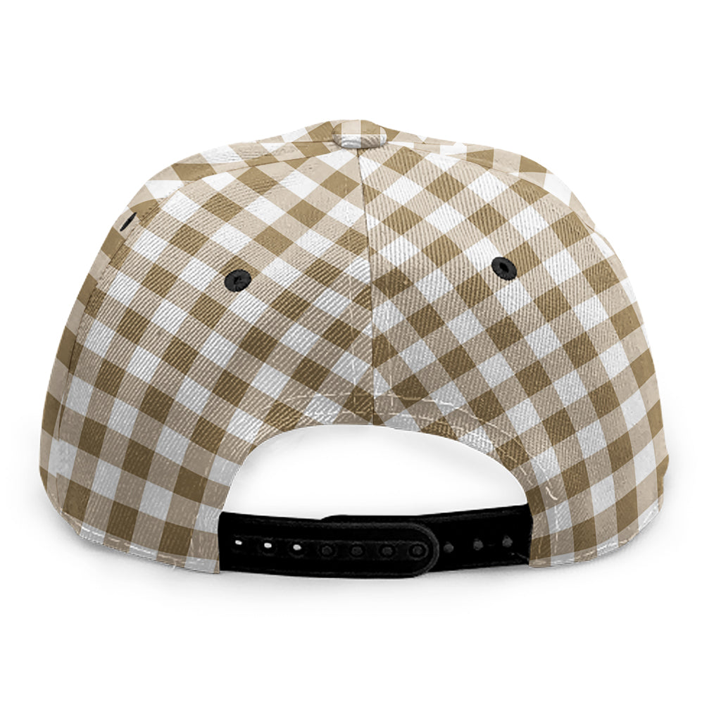 Tan And White Gingham Pattern Print Snapback Cap