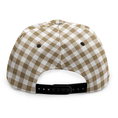 Tan And White Gingham Pattern Print Snapback Cap