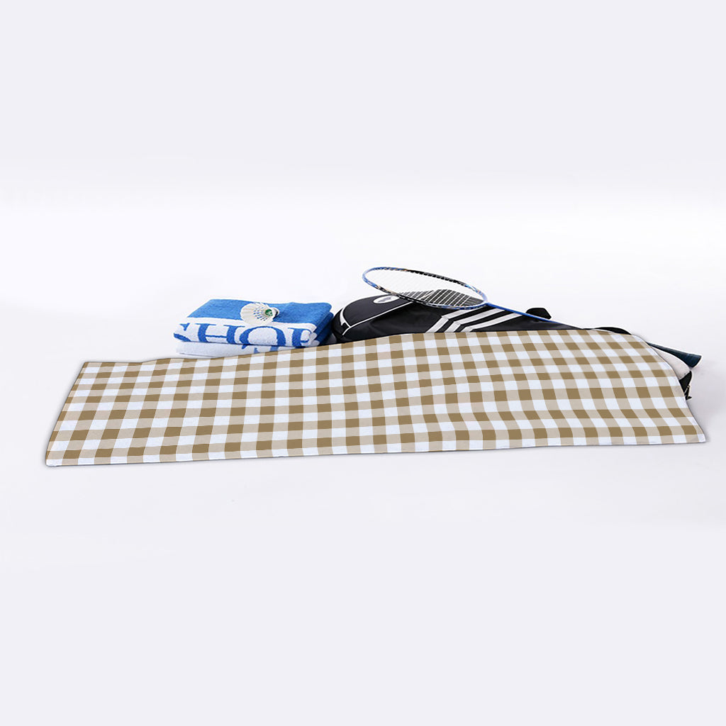 Tan And White Gingham Pattern Print Sports Towel