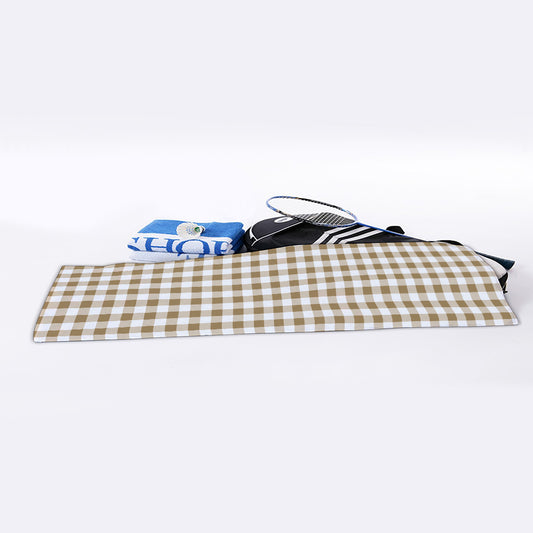 Tan And White Gingham Pattern Print Sports Towel
