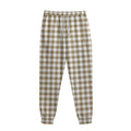 Tan And White Gingham Pattern Print Sweatpants