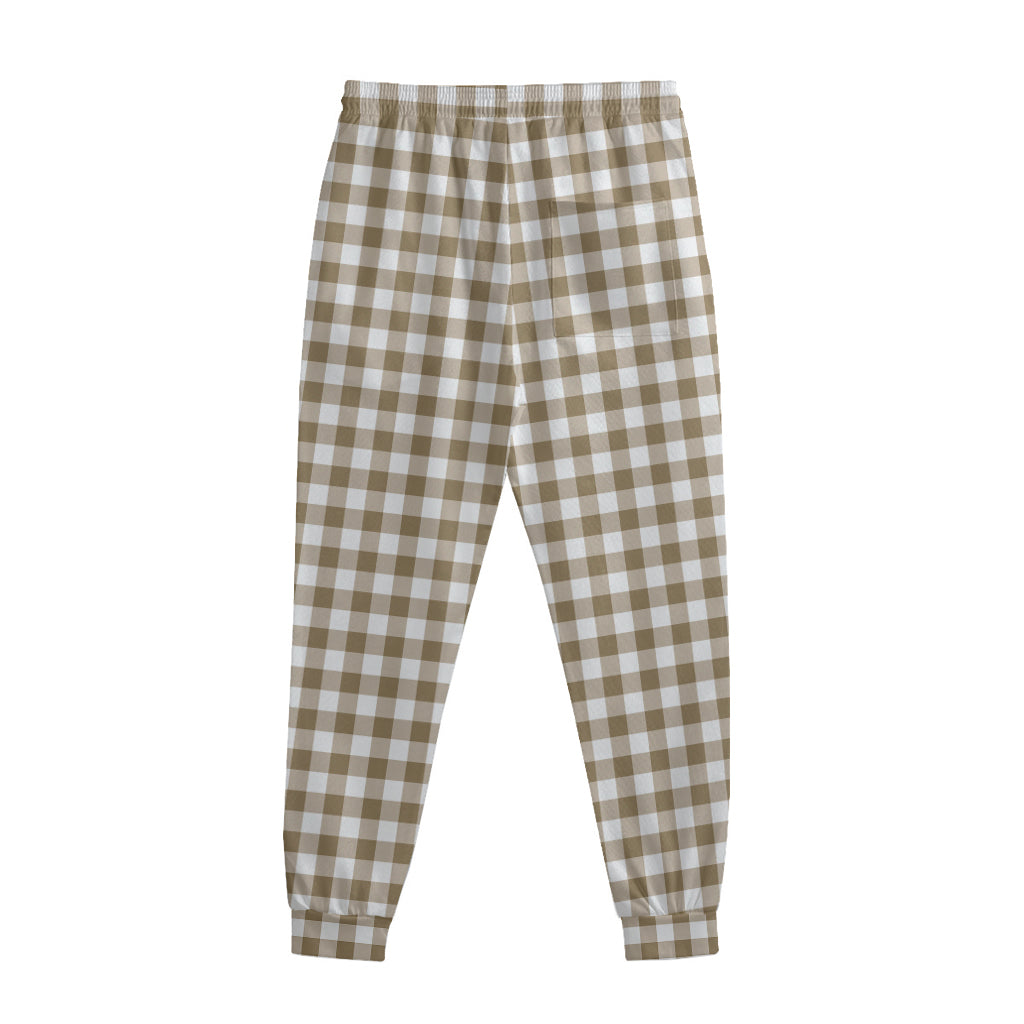 Tan And White Gingham Pattern Print Sweatpants
