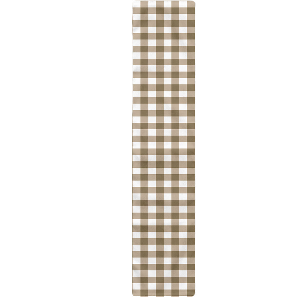Tan And White Gingham Pattern Print Table Runner