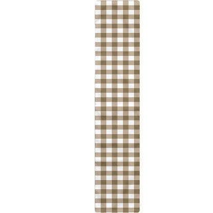 Tan And White Gingham Pattern Print Table Runner