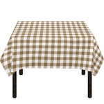Tan And White Gingham Pattern Print Tablecloth