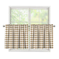 Tan And White Gingham Pattern Print Tier Curtains