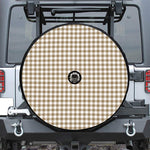 Tan And White Gingham Pattern Print Tire Cover With Camera Hole