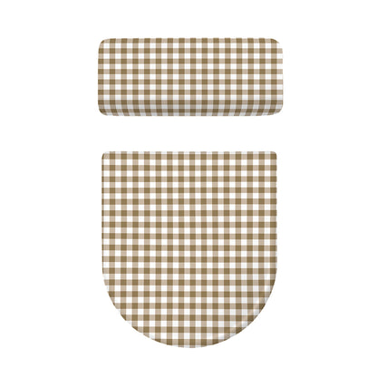 Tan And White Gingham Pattern Print Toilet Lid And Tank Cover Set