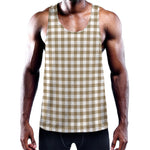 Tan And White Gingham Pattern Print Training Tank Top