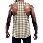 Tan And White Gingham Pattern Print Training Tank Top