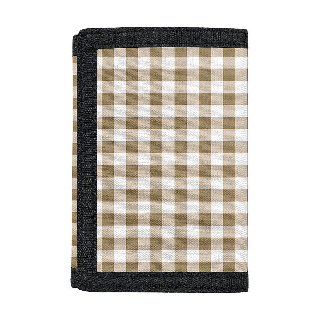 Tan And White Gingham Pattern Print Trifold Wallet