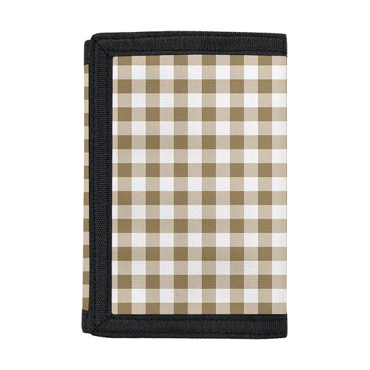 Tan And White Gingham Pattern Print Trifold Wallet