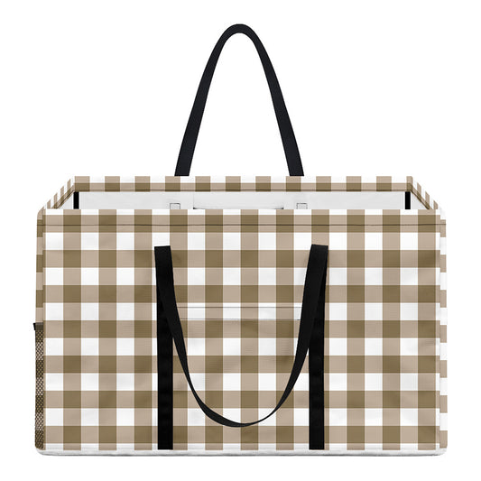 Tan And White Gingham Pattern Print Utility Tote Bag