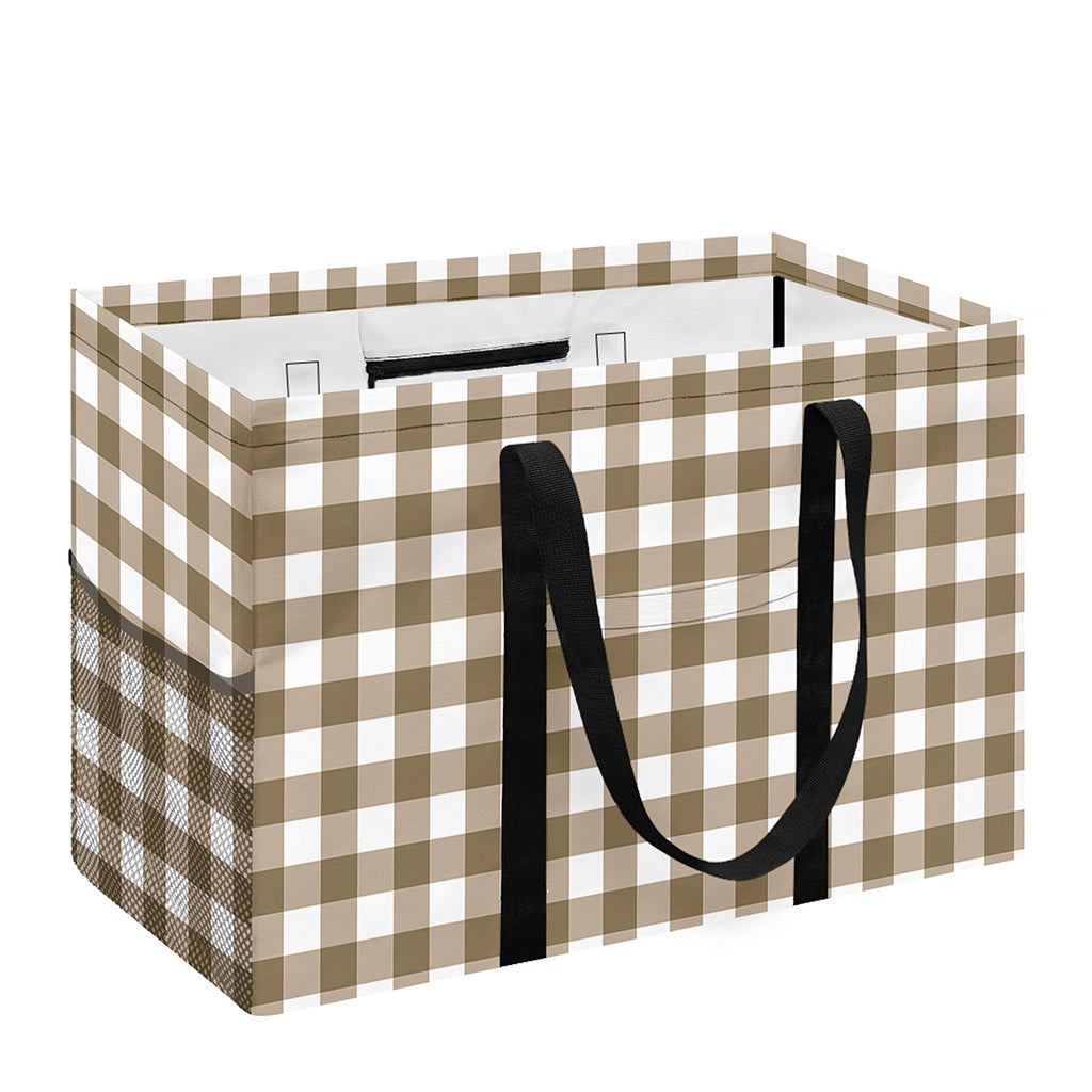Tan And White Gingham Pattern Print Utility Tote Bag