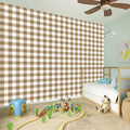 Tan And White Gingham Pattern Print Wall Sticker