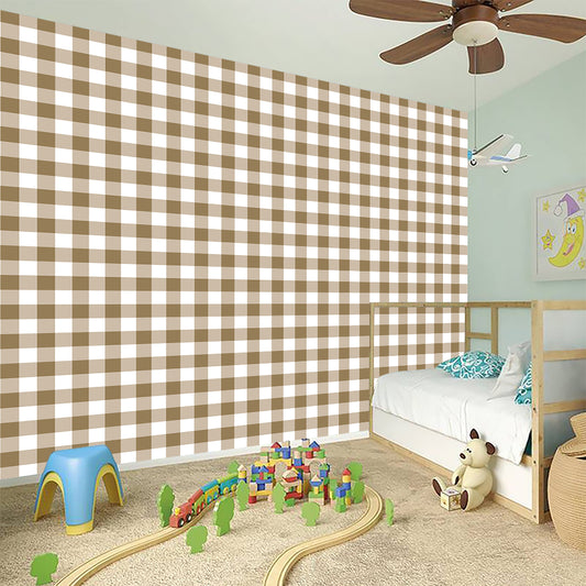 Tan And White Gingham Pattern Print Wall Sticker
