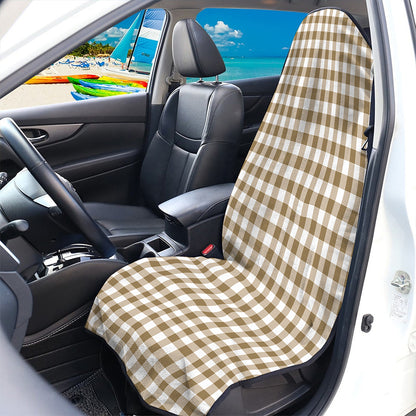 Tan And White Gingham Pattern Print Waterproof Car Seat Cover