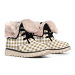 Tan And White Gingham Pattern Print Winter Boots