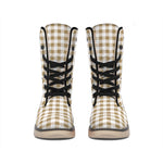 Tan And White Gingham Pattern Print Winter Boots