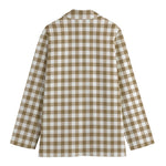 Tan And White Gingham Pattern Print Women's Cotton Blazer