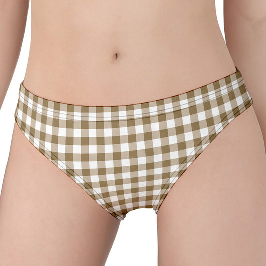 Tan And White Gingham Pattern Print Women's Panties