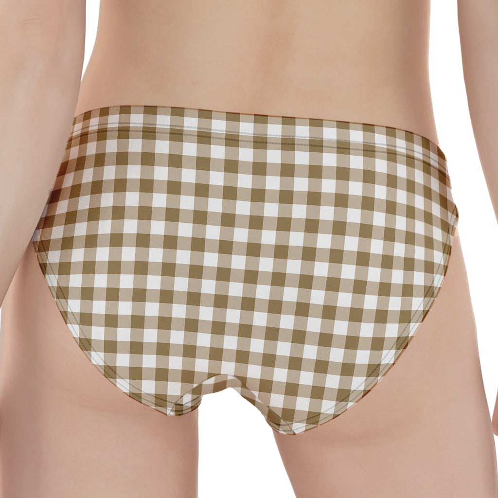 Tan And White Gingham Pattern Print Women's Panties