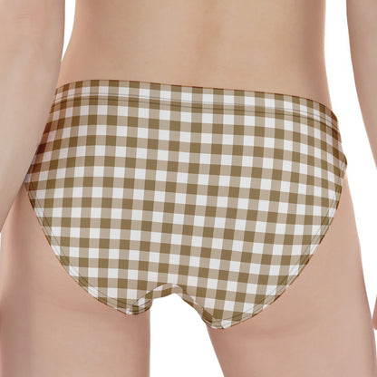 Tan And White Gingham Pattern Print Women's Panties