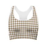 Tan And White Gingham Pattern Print Women's Sports Bra