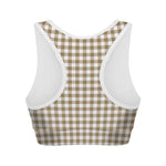 Tan And White Gingham Pattern Print Women's Sports Bra