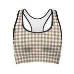 Tan And White Gingham Pattern Print Women's Sports Bra