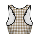 Tan And White Gingham Pattern Print Women's Sports Bra